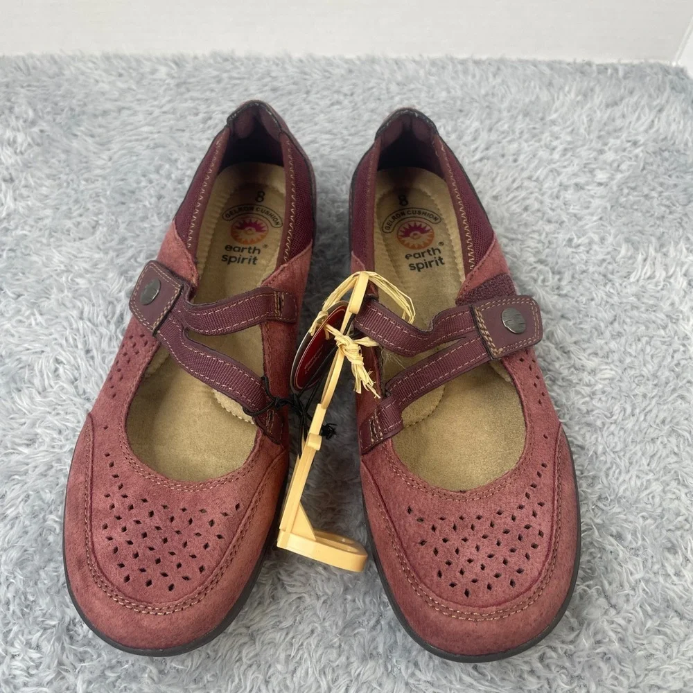 Earth Spirit Mary Jane Flats Womens‎ Size 8 Burgundy Leather FishermanComfort